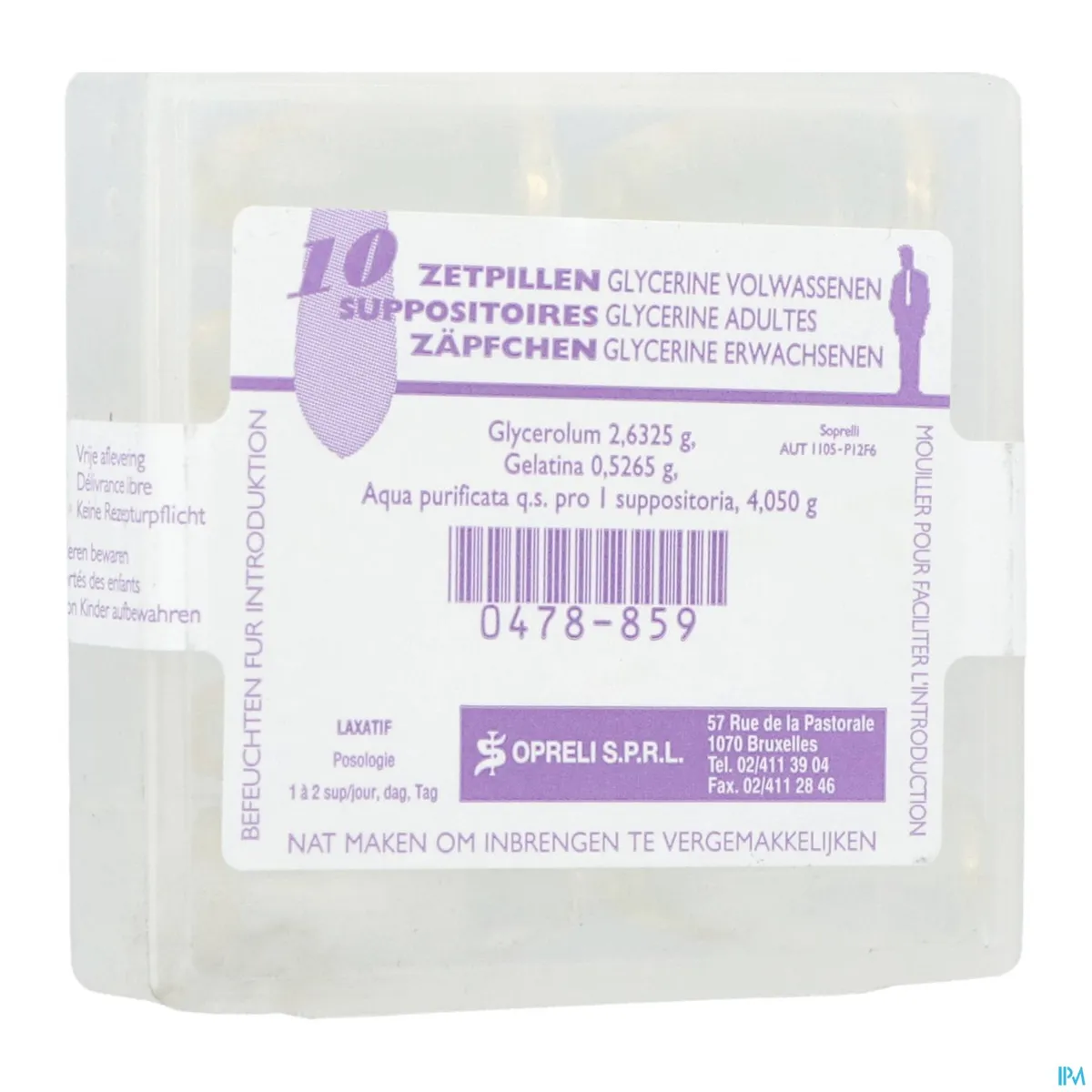 Glycérine Sopreli 10 Suppositoires pour Adultes