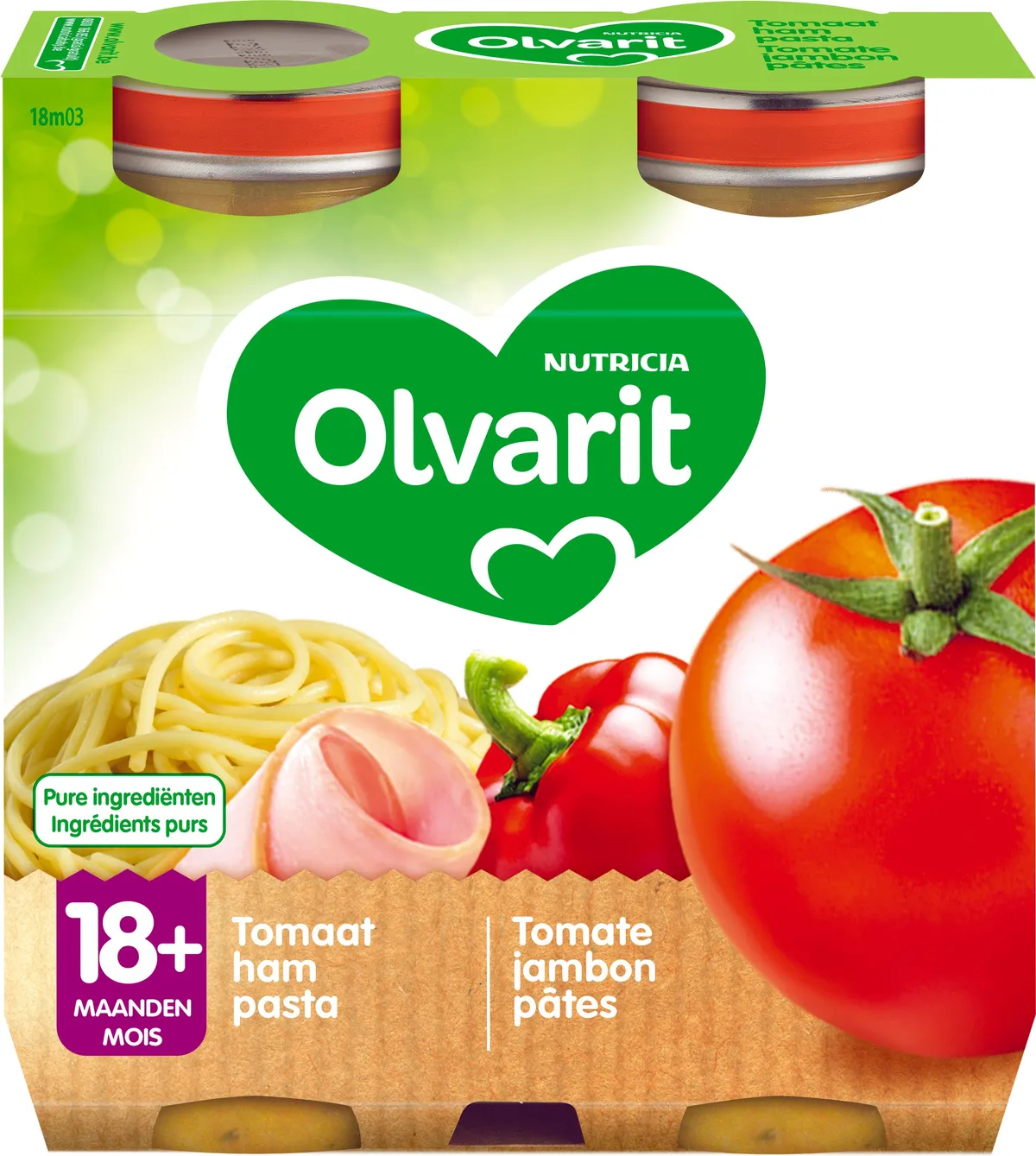 Olvarit Repas Macaroni Tomate Jambon 2x250g (18 mois)