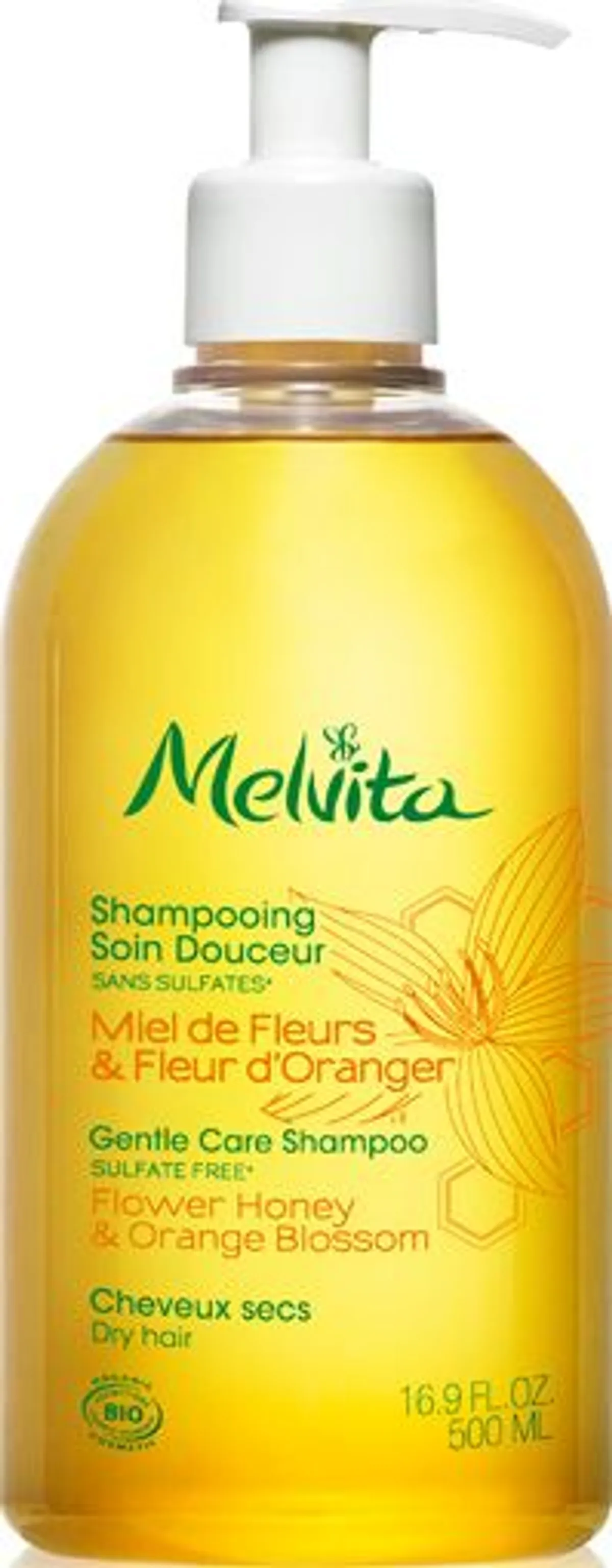 Melvita Shampooing Doux Miel et Fleur d'Oranger Cheveux Secs 500ml