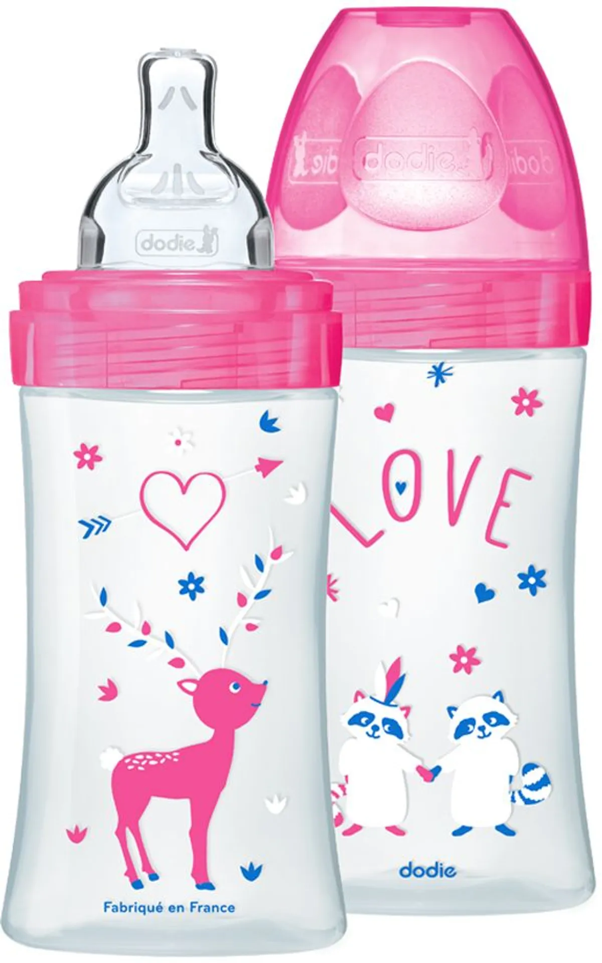 Dodie Coffret Biberons Sensation+ Tétine Débit 3 (Fushia Love) 330ml