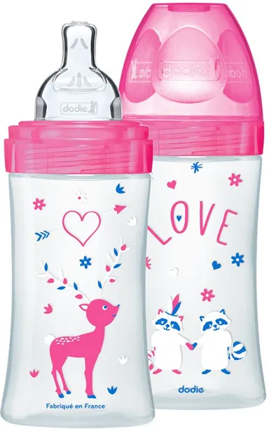 Dodie Set Zuigflessen Sensation+ Speen Debiet 3 (Fuchsia Love) 330ml