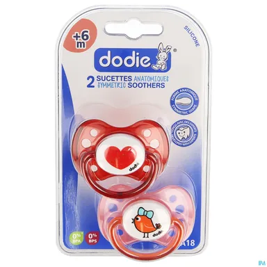 Dodie Anatomische Fopspenen Siliconen Hart en Vogel +6m