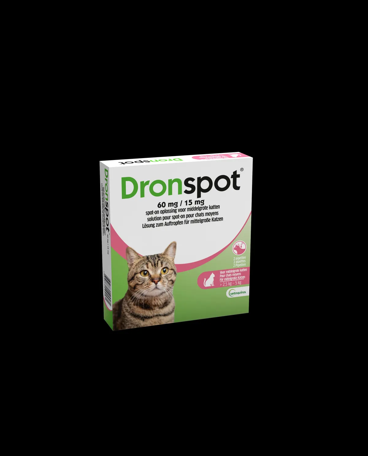 Dronspot 60 mg/15 mg Spot-on Kat Gemiddeld>2,5-5 kg Pip2