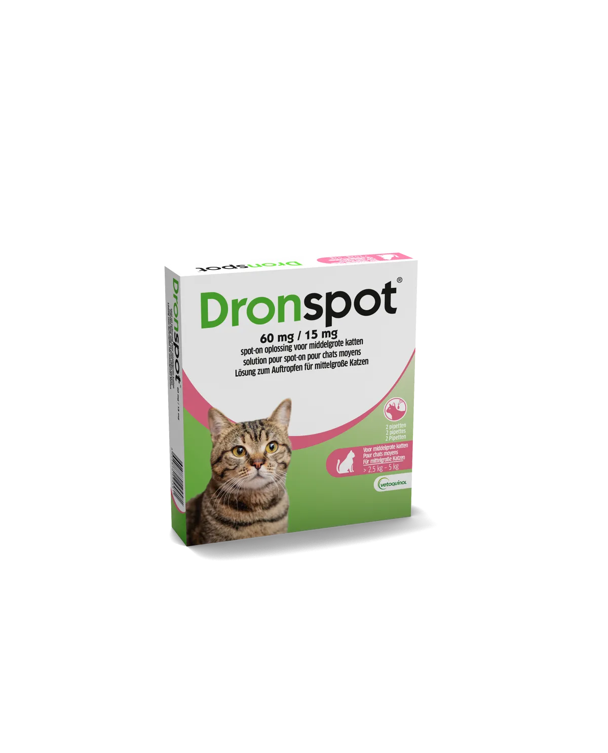 Dronspot 60 mg/15 mg Spot-on Kat Gemiddeld>2,5-5 kg Pip2