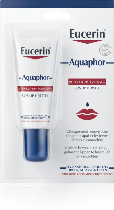 Eucerin Aquaphor SOS Lip Herstel Droge en Gebarsten Lippen Tube 10ml