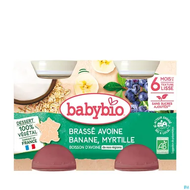Babybio Brassé Avoine Banane Myrtille +6Mois 2x130g