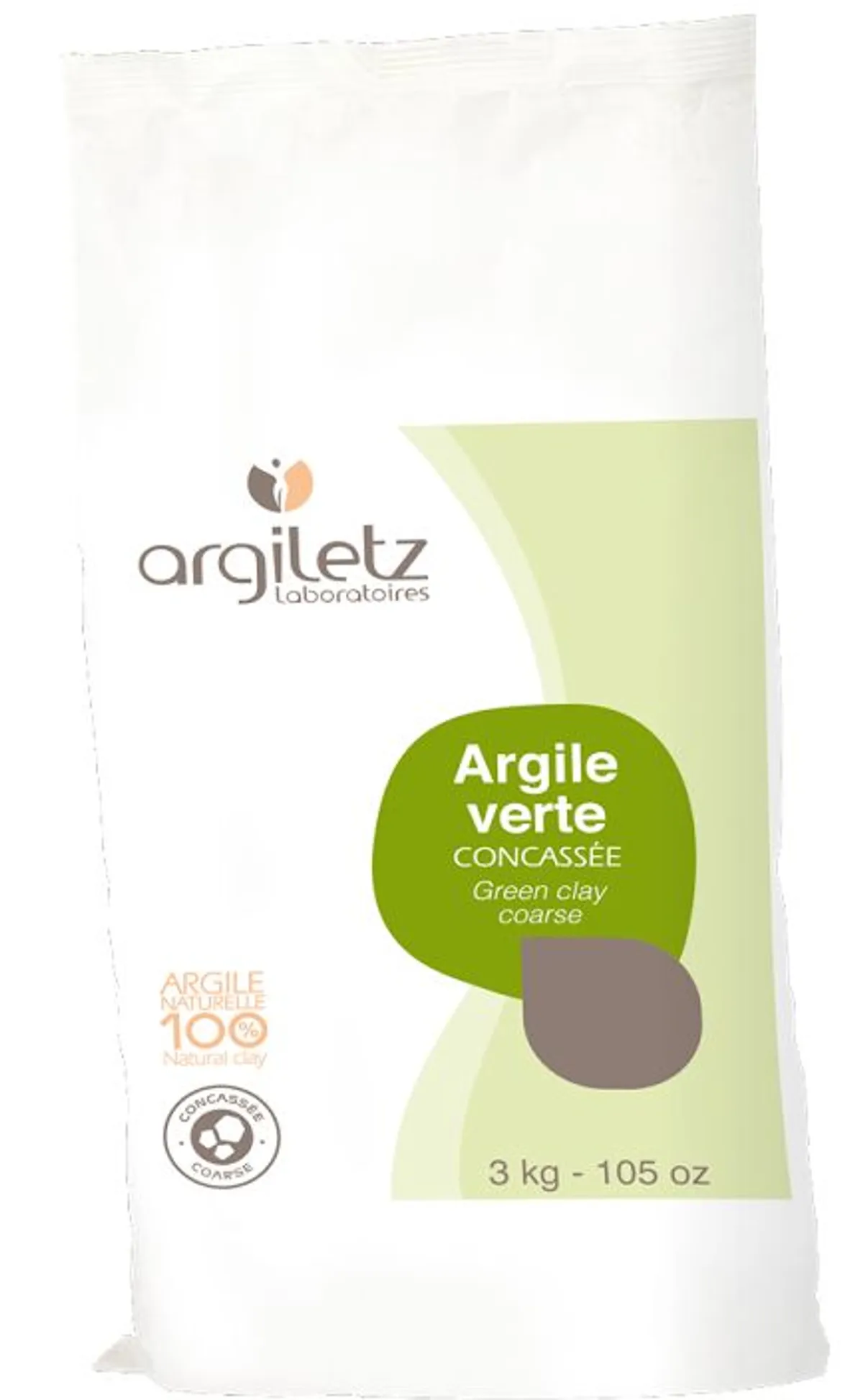 Argiletz Masque Argile Verte Concassee Poudre 3kg