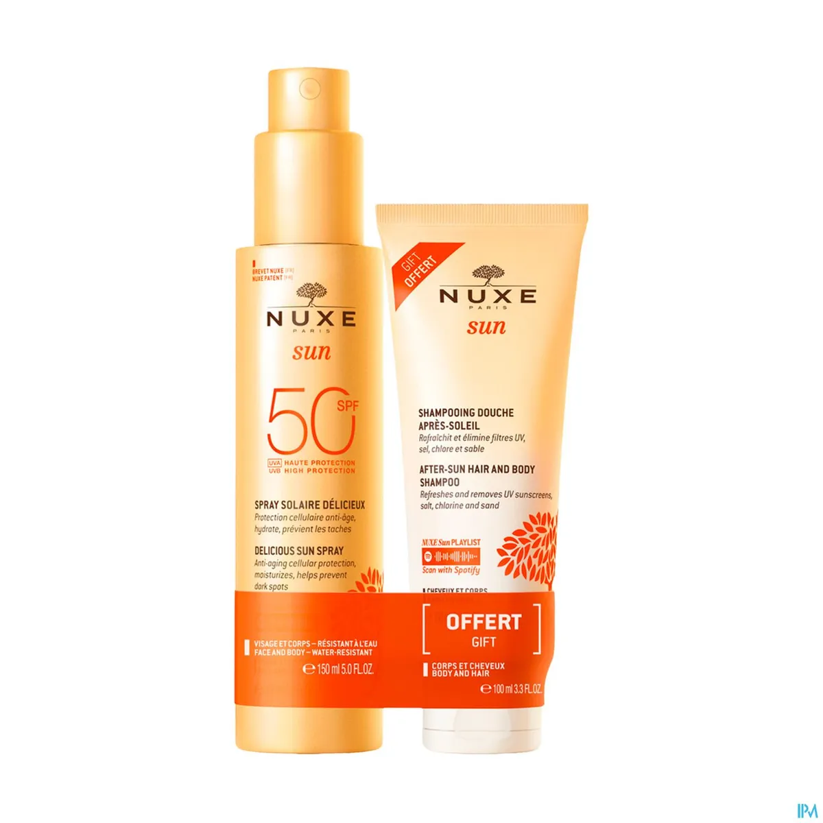 Nuxe Duo Sun Spray Solaire Délicieux Haute Protection IP50 150ml + Shampooing Douche 100ml Offert