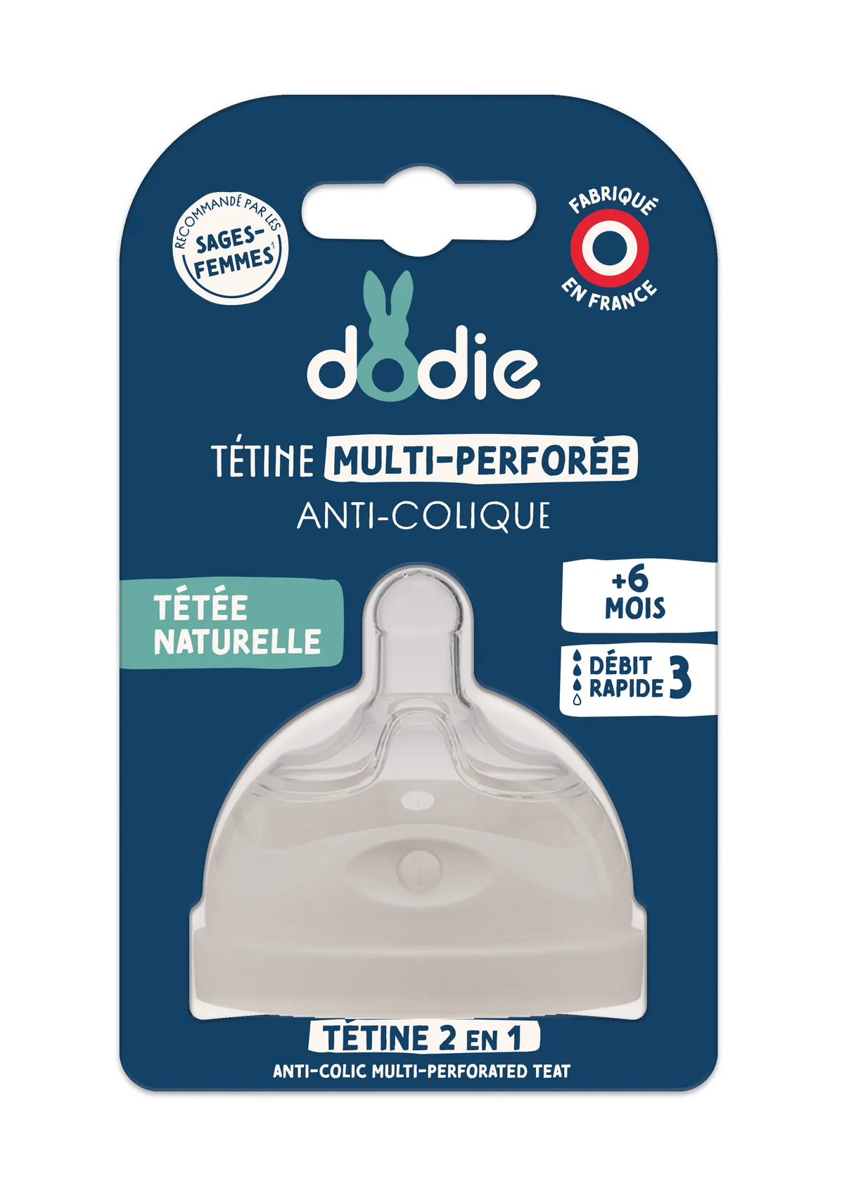 Dodie Tétine Multi-Perforée Anti-Colique +6 M Débit 2