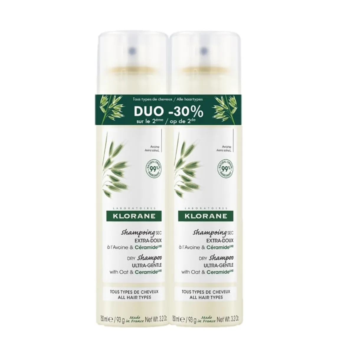 Klorane Droogshampoo Met Havermelk Spray 2x150 ml