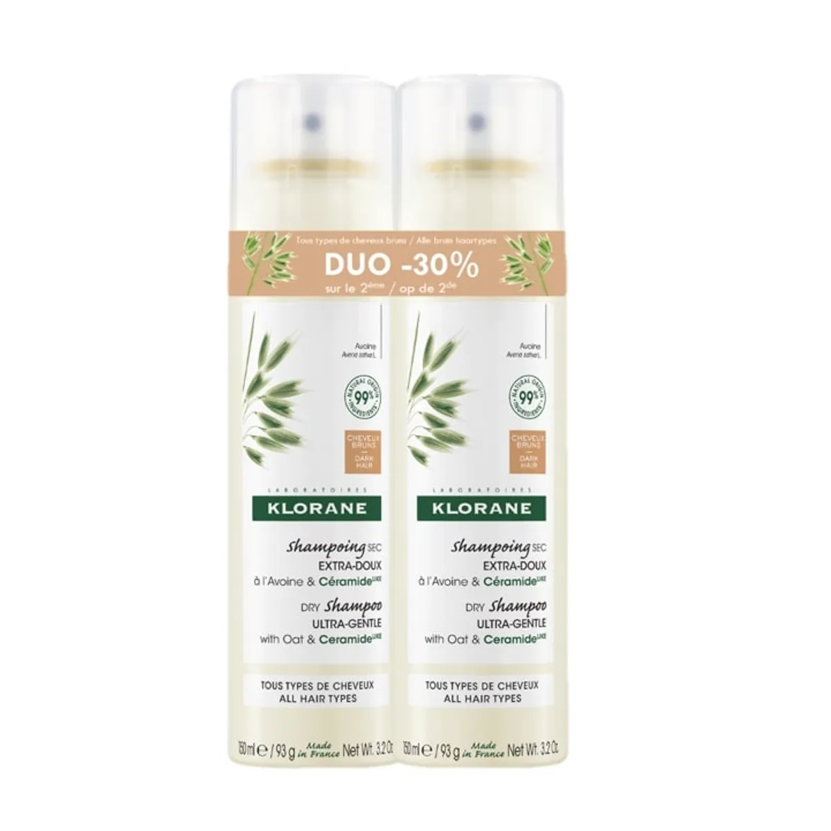 Klorane Getinte Droogshampoo Havermelk Spray Promo Duo 2x150 ml