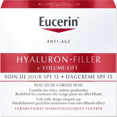 Eucerin Hyaluron-Filler + Volume-Lift Soin de Jour SPF 15 Peau Sèche Crème Anti-Rides & Anti-Âge Pot 50ml