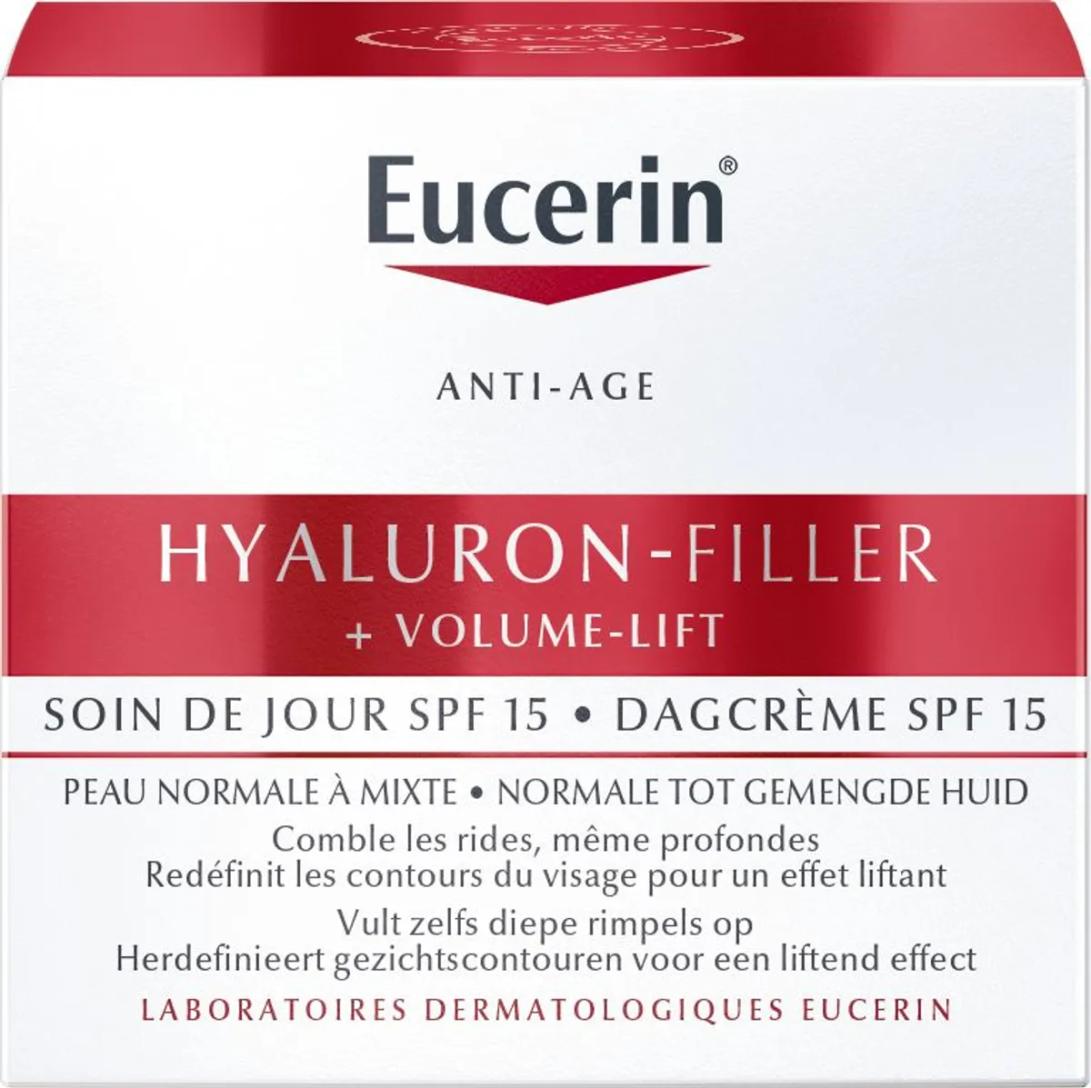 Eucerin Hyaluron-Filler + Volume-Lift Soin de Jour SPF 15 Peau Normale à Mixte Crème Anti-Rides & Anti-Âge Pot 50ml