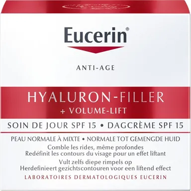 Eucerin Hyaluron-Filler + Volume-Lift Soin de Jour SPF 15 Peau Normale à Mixte Crème Anti-Rides & Anti-Âge Pot 50ml