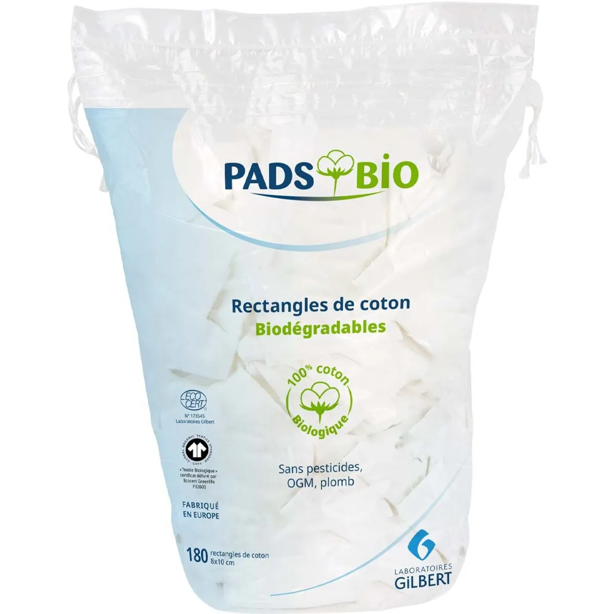 Gilbert Pads Rectangulaires Coton Bio 8x10cm 180 Unités
