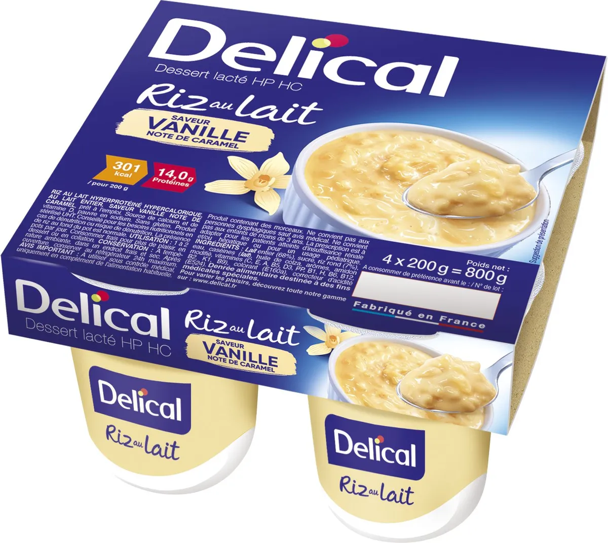 Delical Dessert Lacté HP-HC Riz au Lait Vanille 4x200g
