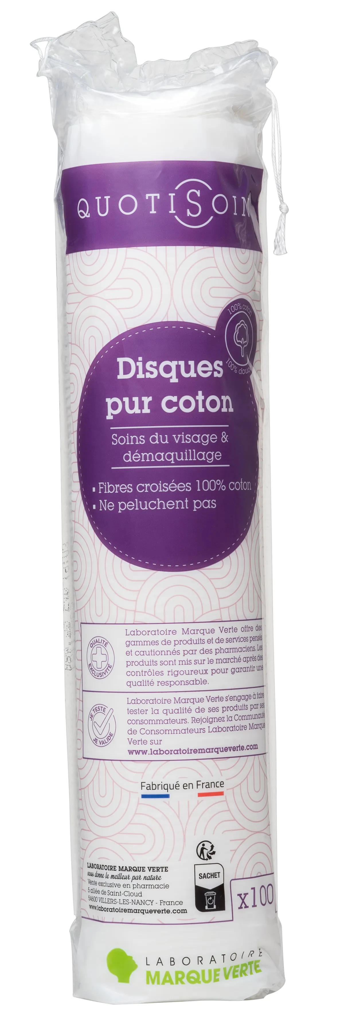 Marque Verte 100 Disques de Coton pour Démaquillage