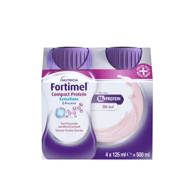 Fortimel Compact Protein Verfrissende aardbeismaak Voedingssupplement Ondervoeding Flessen 4x125 ml