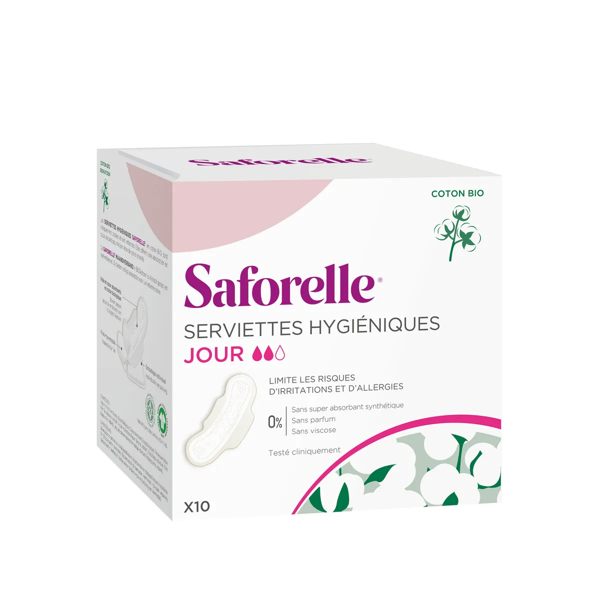 Saforelle Coton Protect Bio 10 Serviettes Hygiéniques