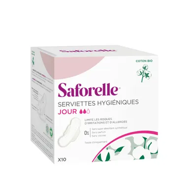 Saforelle Coton Protect Bio 10 Serviettes Hygiéniques