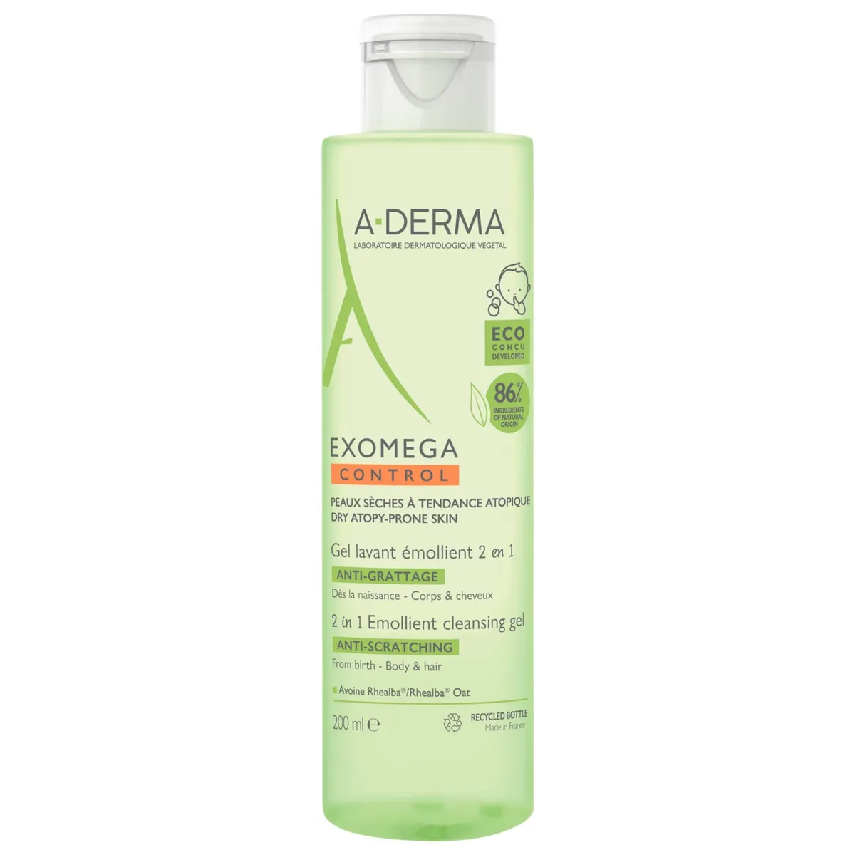 A-Derma Exomega Control Gel Lavant Emollient 2 En 1 Anti-Grattage 200Ml