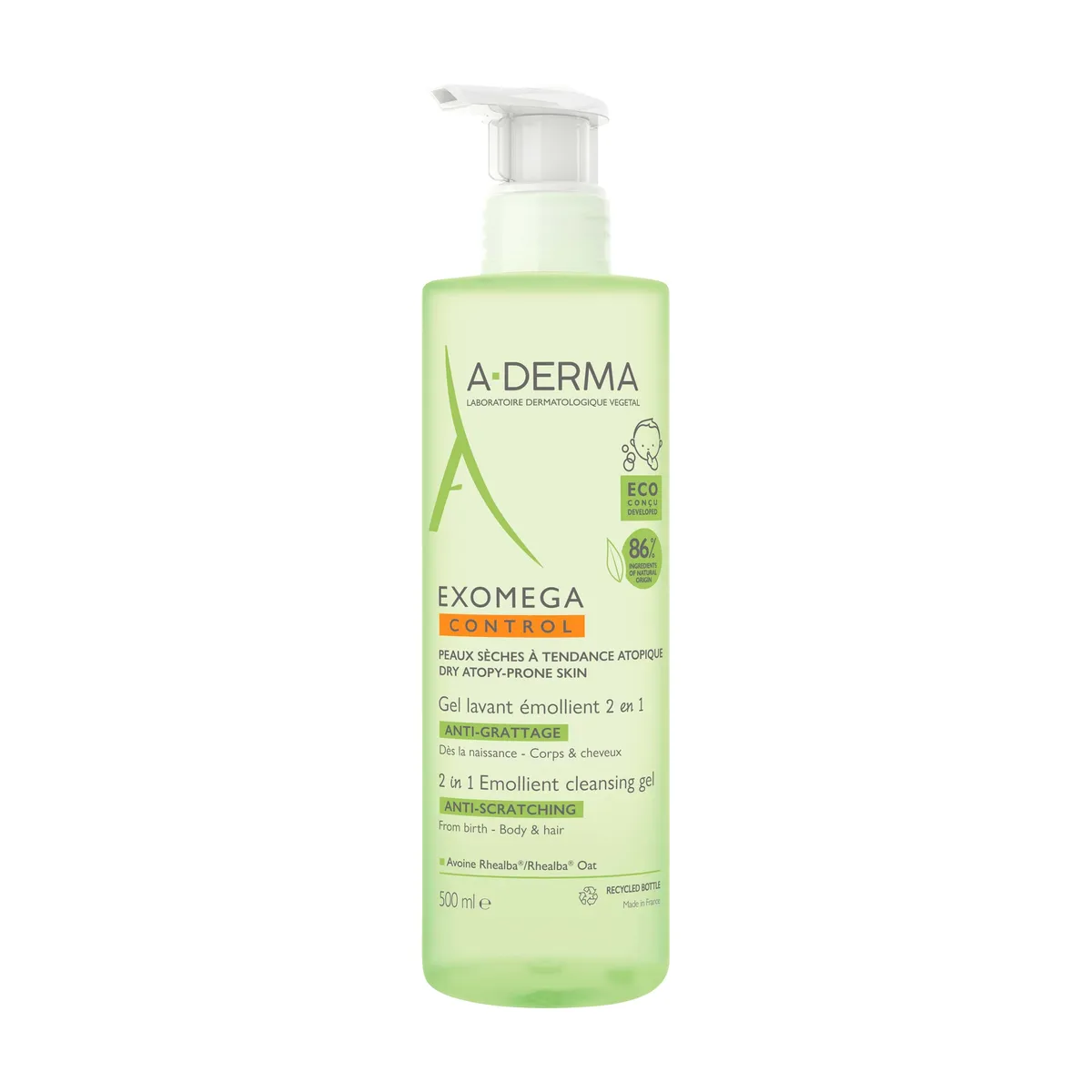 A-Derma Exomega Control Gel Lavant Emollient 2 En 1 Anti-Grattage 500Ml
