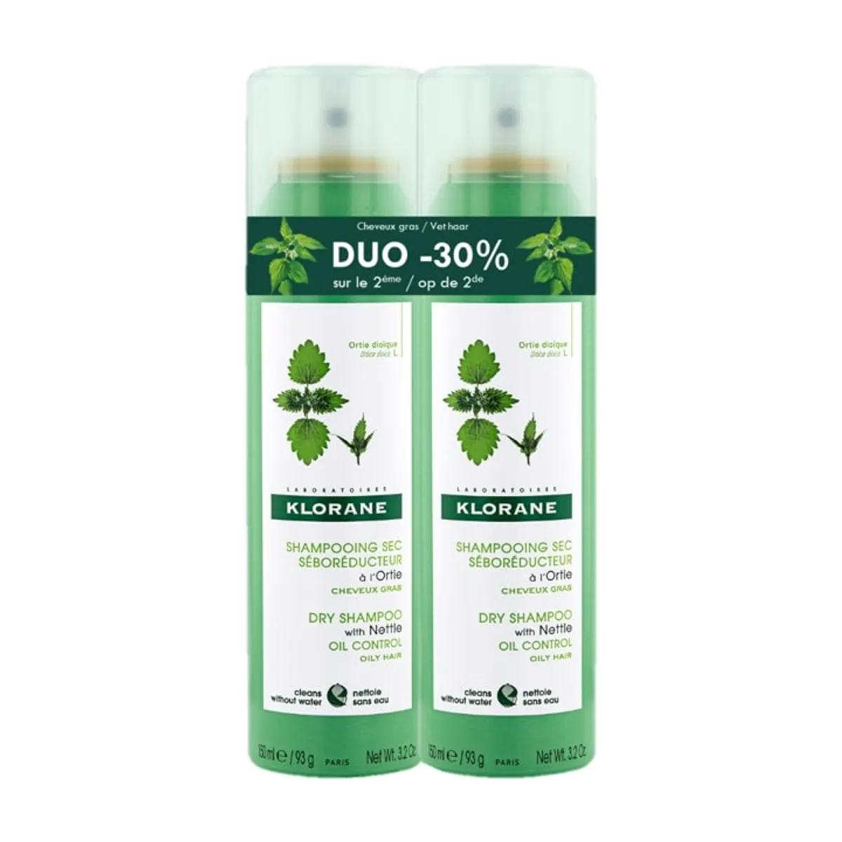 Klorane Droogshampoo Brandnetel Spray 2x150 ml (2e aan -30%)