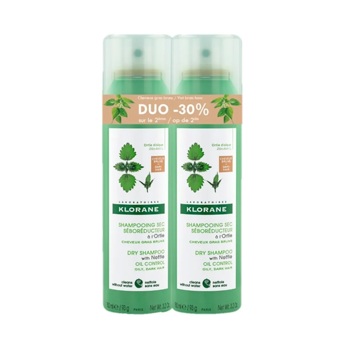 Klorane Getinte Droogshampoo Met Brandnetel Spray 2x150 ml (2e aan -30%)