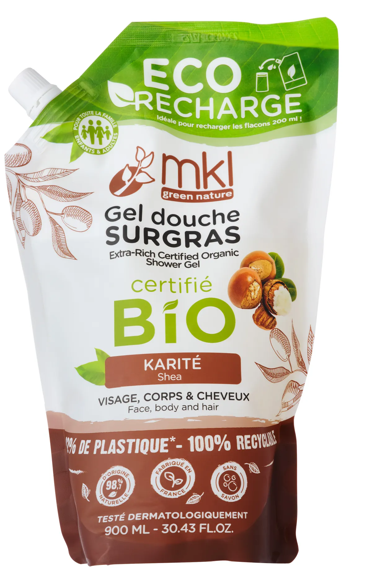 MKL Gel Douche Surgras Bio Karité Recharge 900ml
