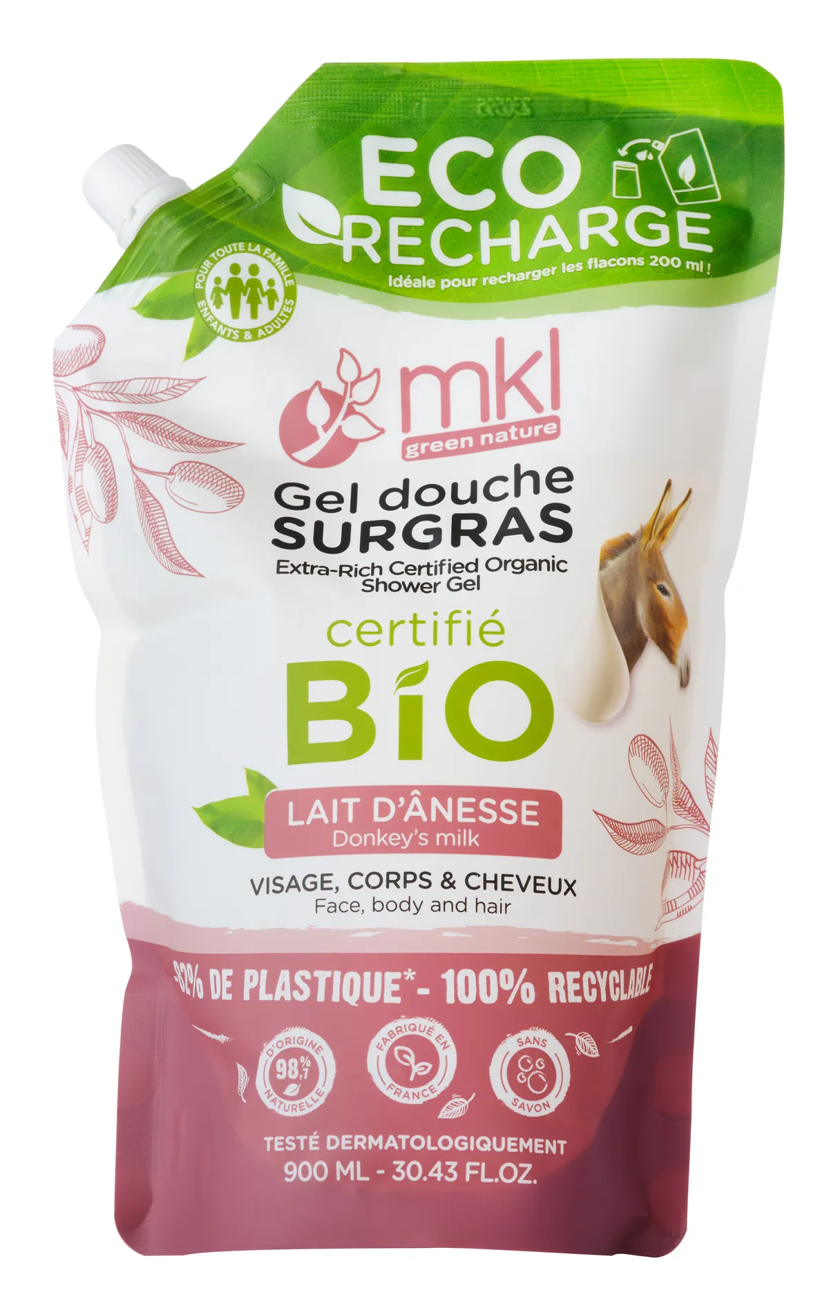 MKL Gel Douche Surgras Bio Lait d'Ânesse Recharge 900ml