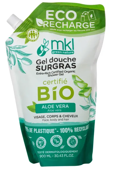 MKL Gel Douche Surgras Bio Aloe Vera Recharge 900ml