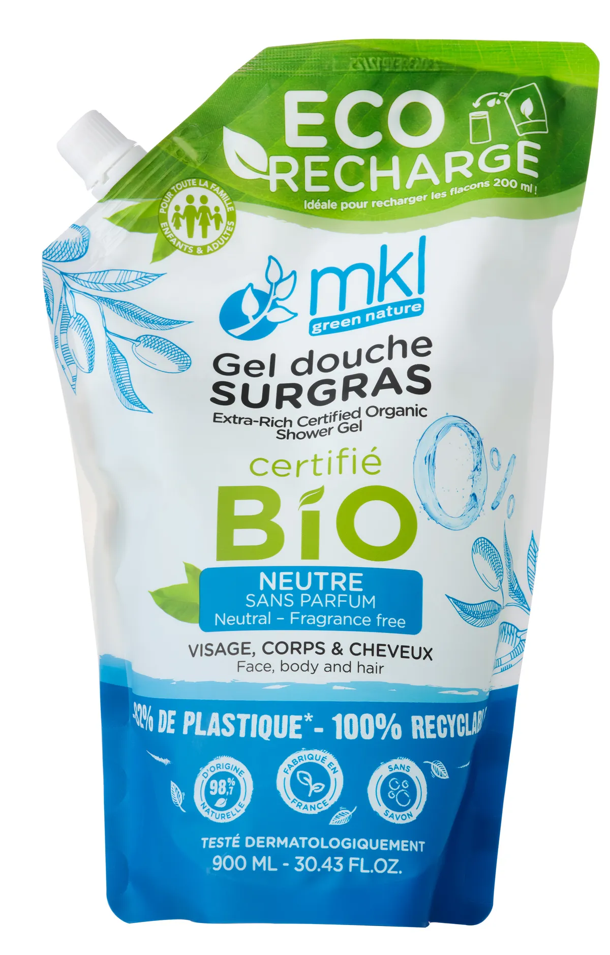 MKL Gel Douche Surgras Bio Neutre 0% Recharge 900ml