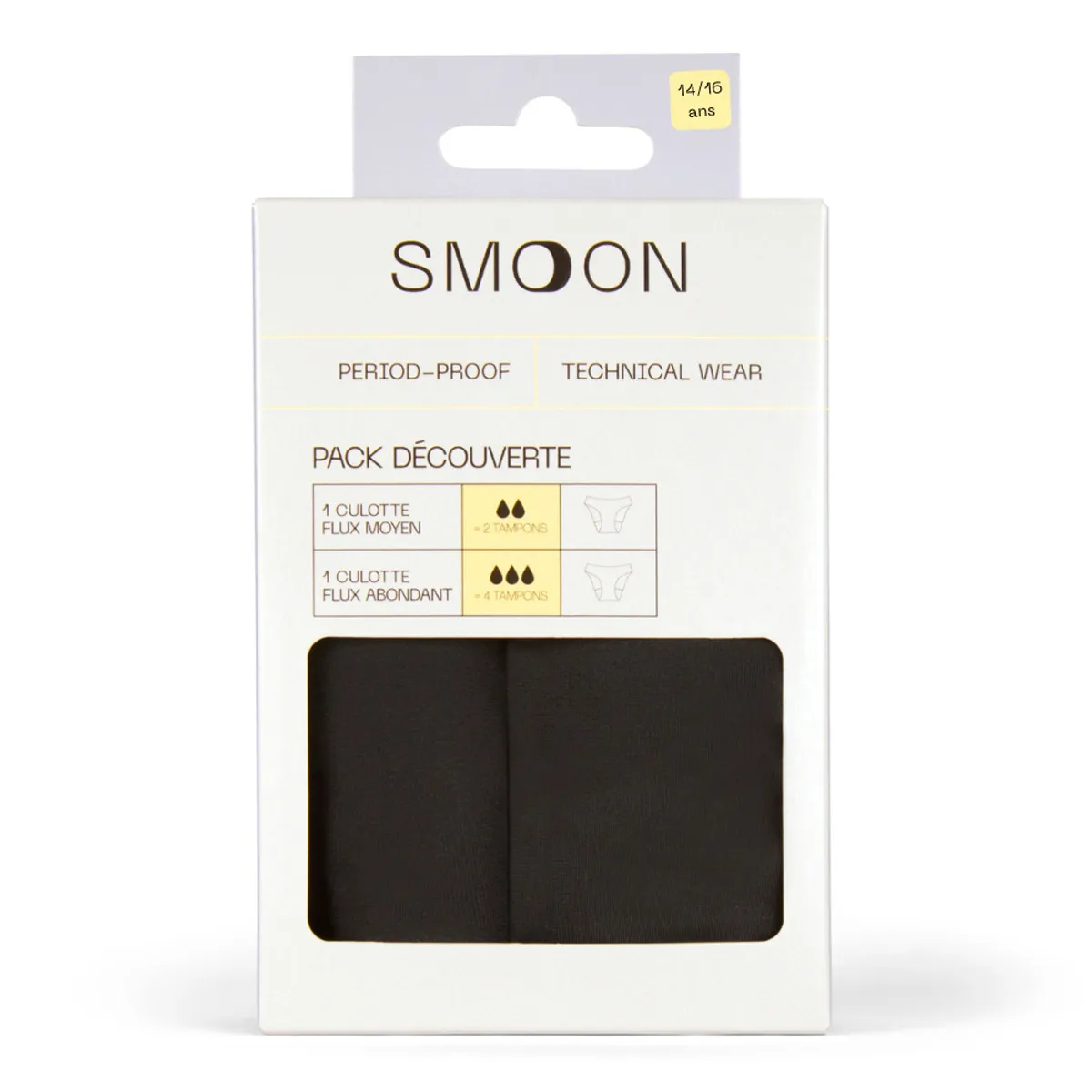 Smoon Culotte Menstruelle Ado Flux Moyen+Abondant Noir T14-T16