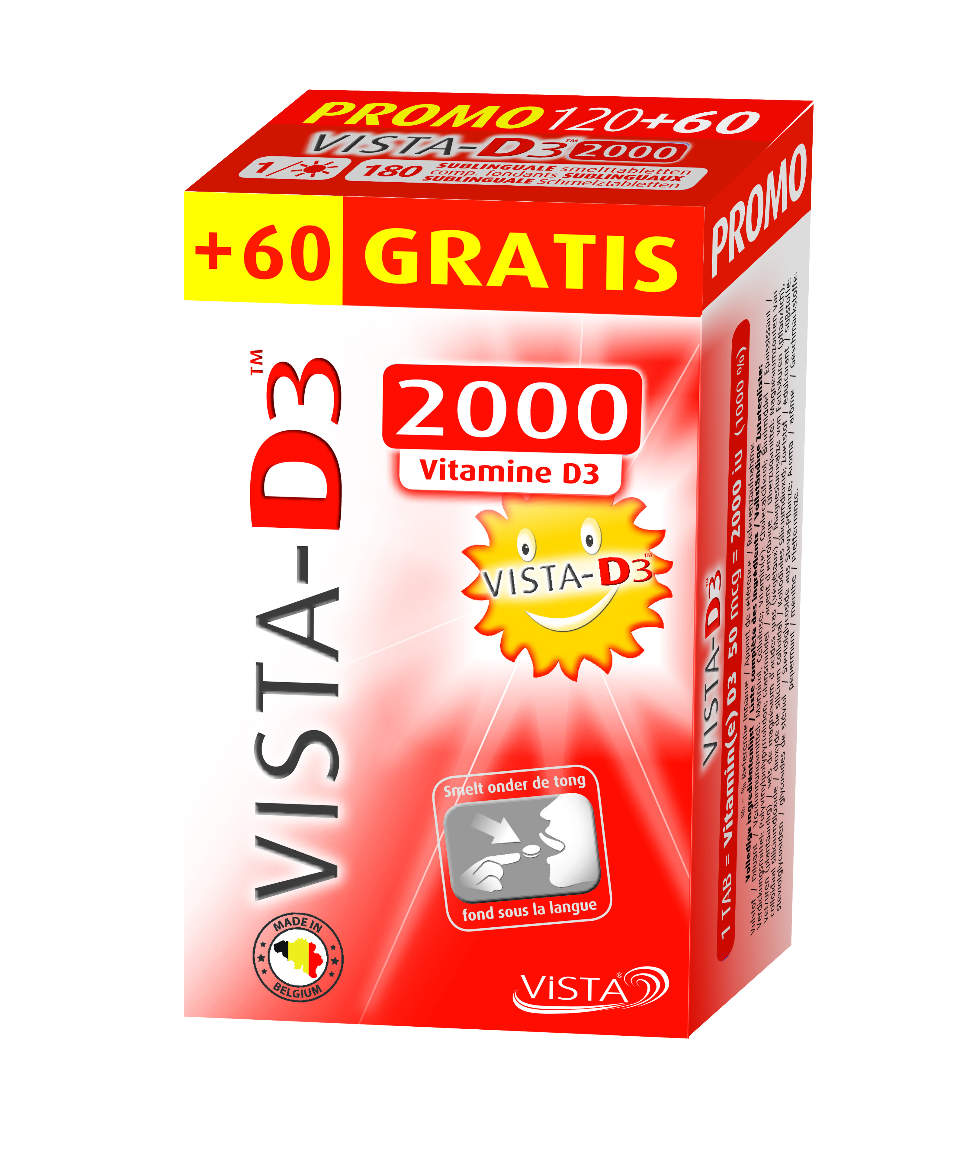 Vista D3 2000 120 Smeltende Tabletten + 60 gratis - Vista