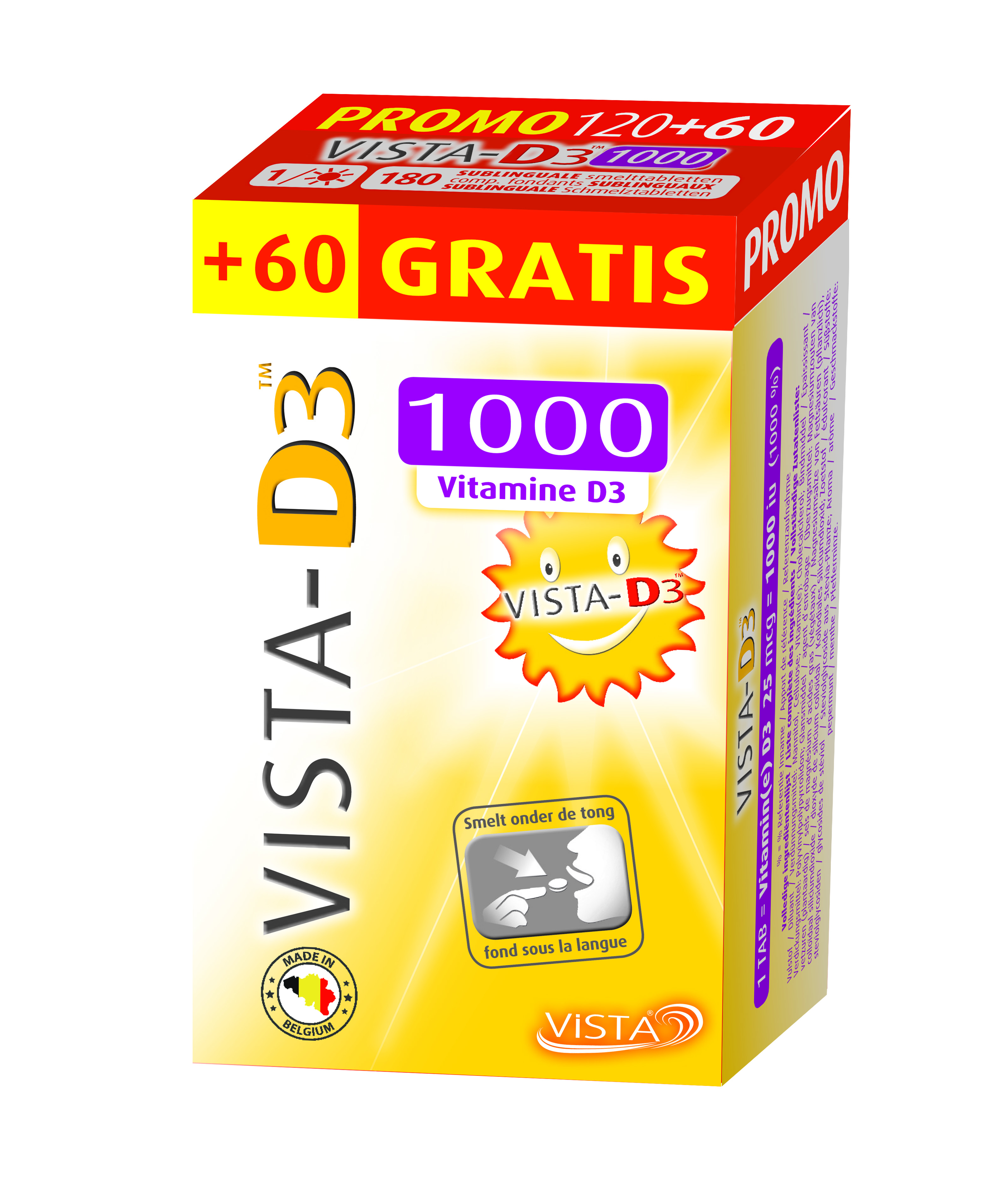 Vista D3 1000 120 Smeltende Tabletten + 60 gratis - Vista