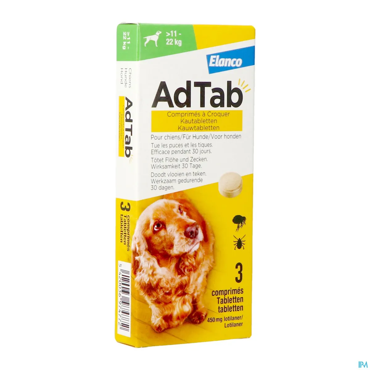 AdTab 450mg Chien >11-22kg 3 Comprimés