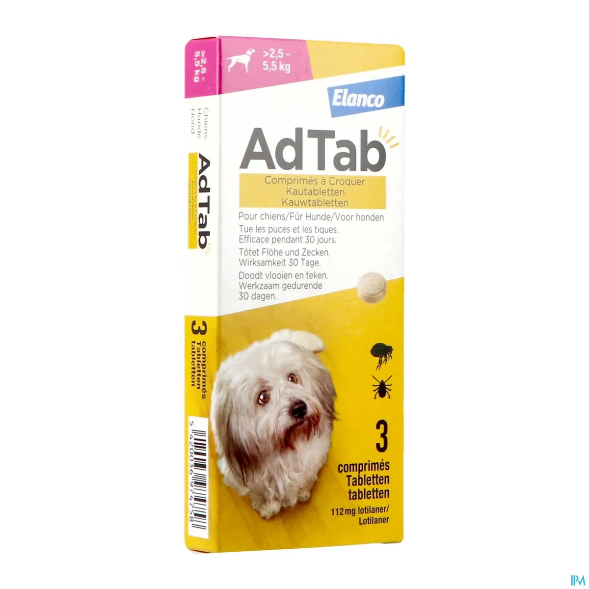 AdTab 112mg Chien >2,5-5,5kg 3 Comprimés