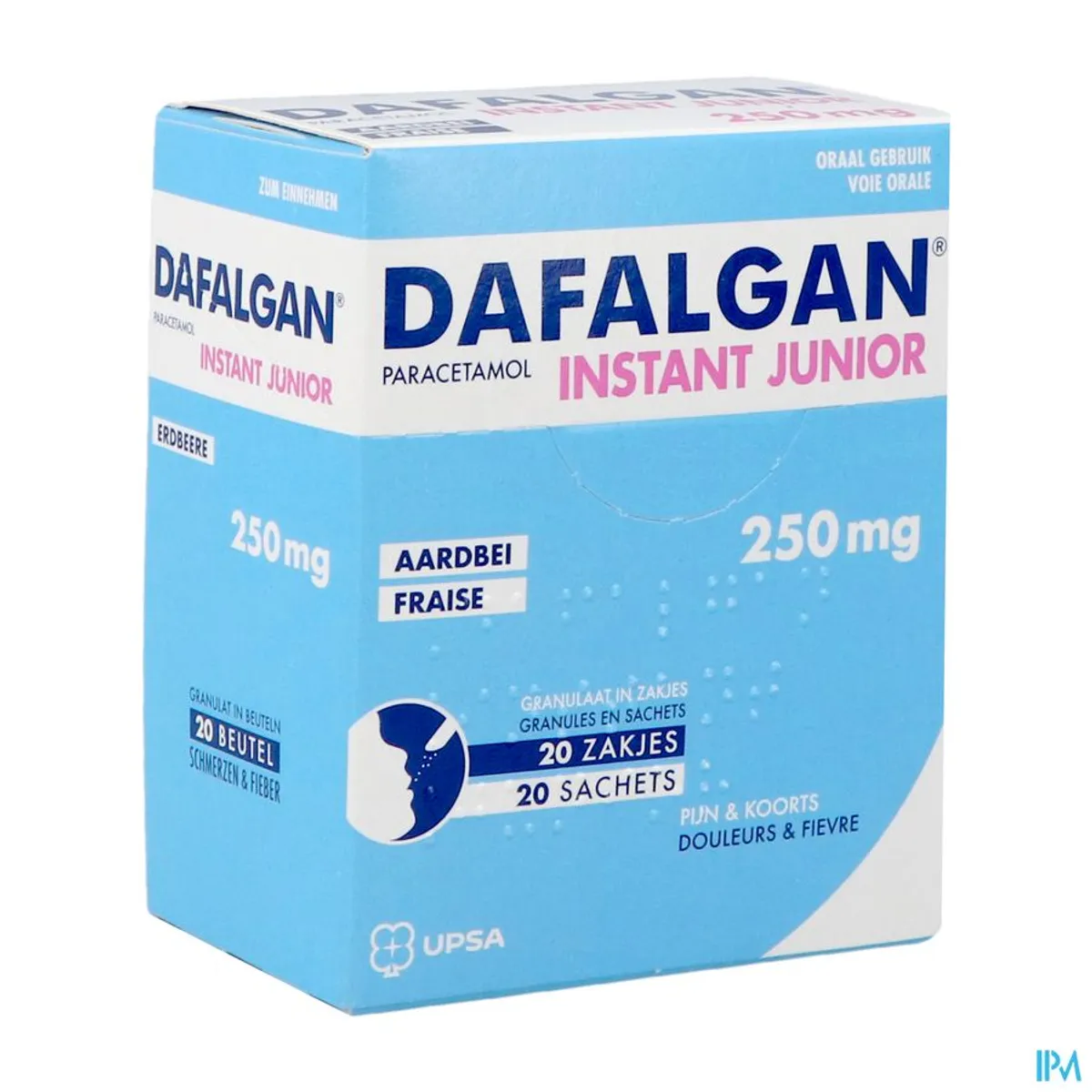 Dafalgan Instant Junior Aardbei 250mg 20 zakjes