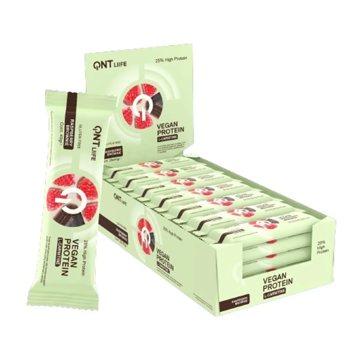 QNT Vegan L-Carnitine Eiwitreep Brownie Framboos 40 g