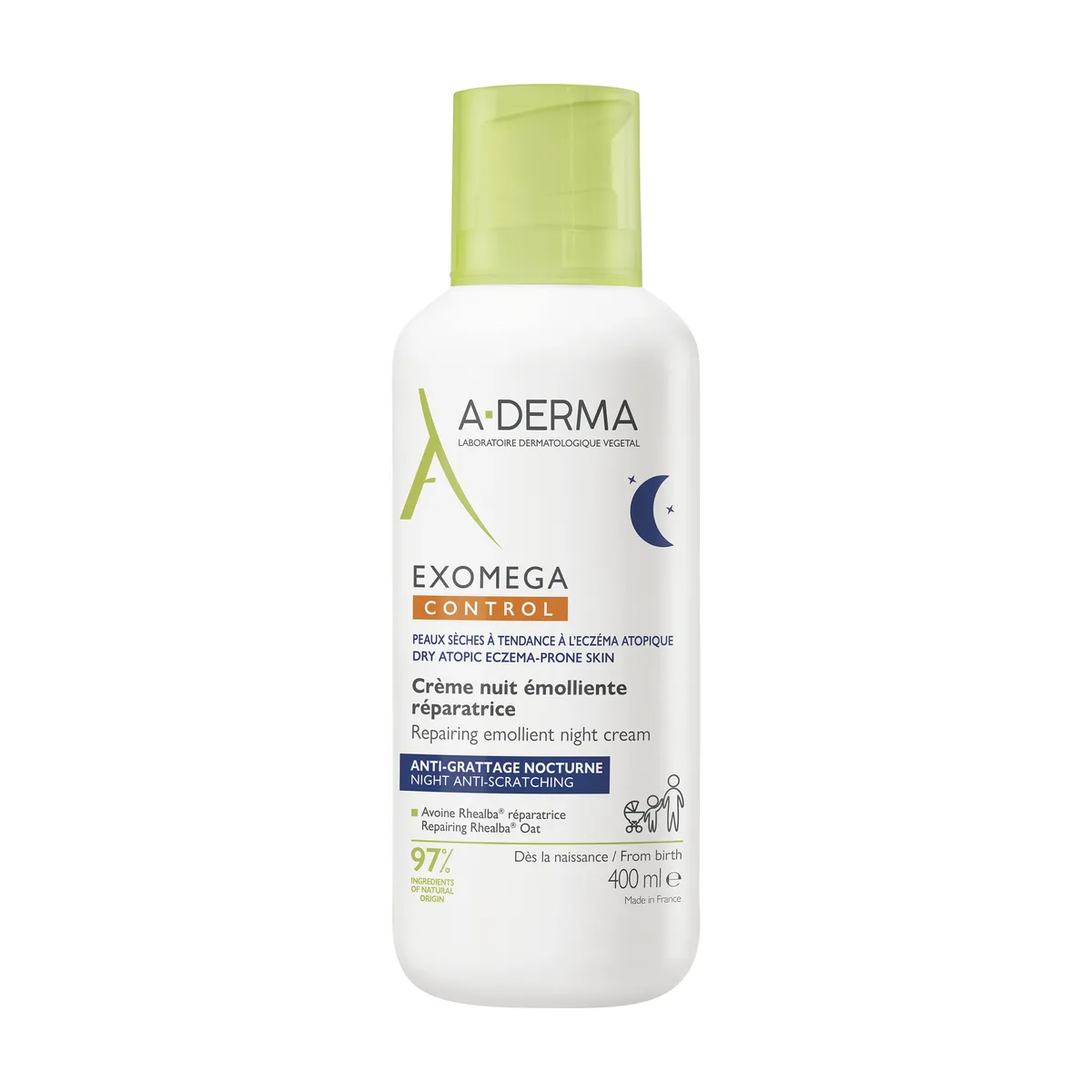 A-Derma Exomega Control Nuit Crème Émoliente Réparatrice Anti-Grattage Nocturne 400Ml