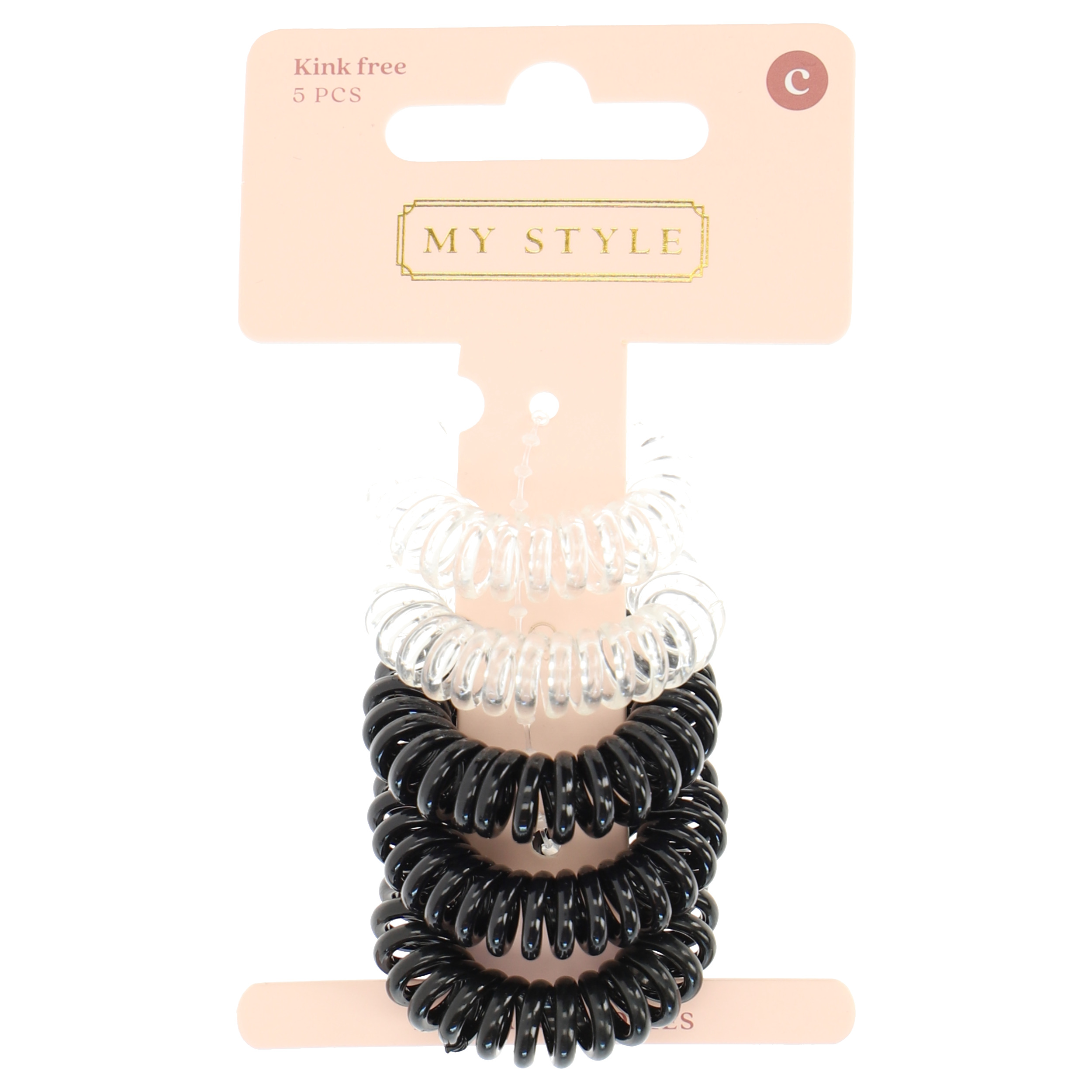 My Style Haaraccessoires Basic Spiraalelastiek Zwart + Transparant - MYSTYLE