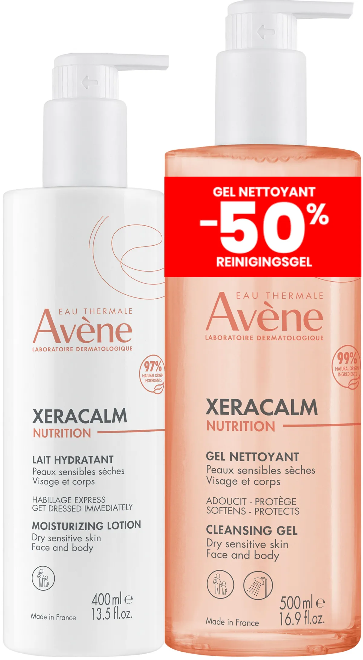Avène Xeracalm Nutrition Lait Hydratant 400ml + Gel Nettoyant 500ml