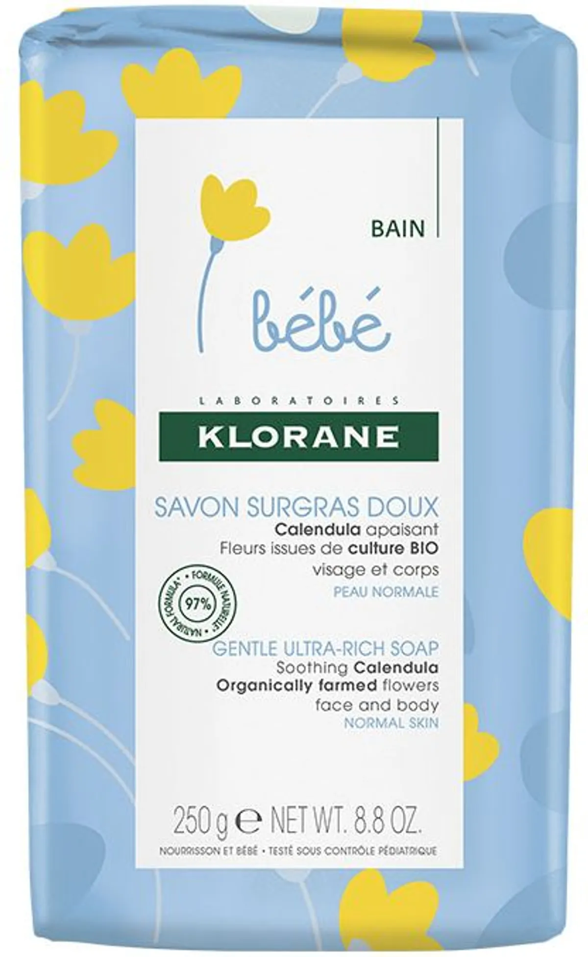 Klorane Bébé Savon Surgras Doux Calendula 250g (nouvelle formule)