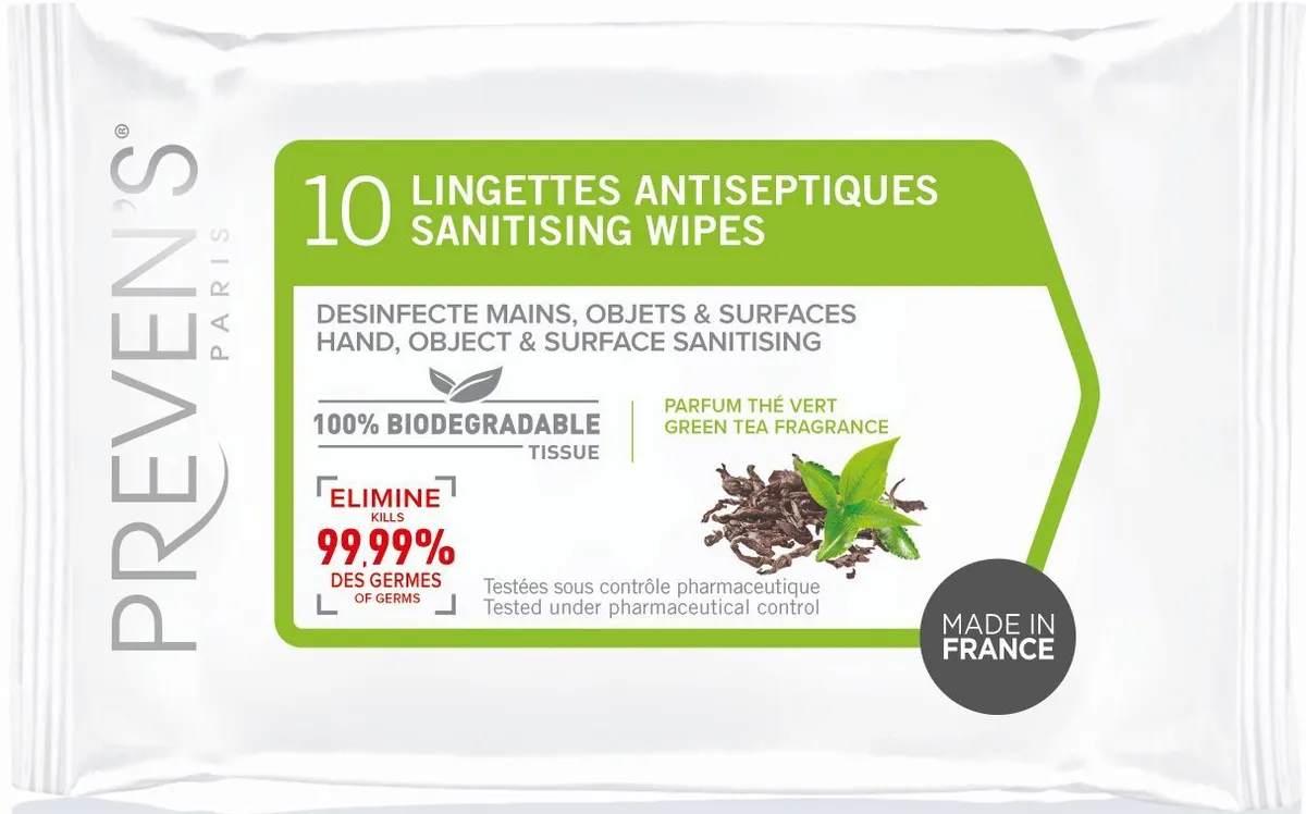 Preven's Lingettes Antiseptiques Pocket Thé Vert 10 Pièces