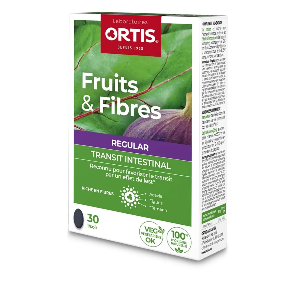 Ortis Fruits & Fibres Regular Transit Intestinal 30 Comprimés