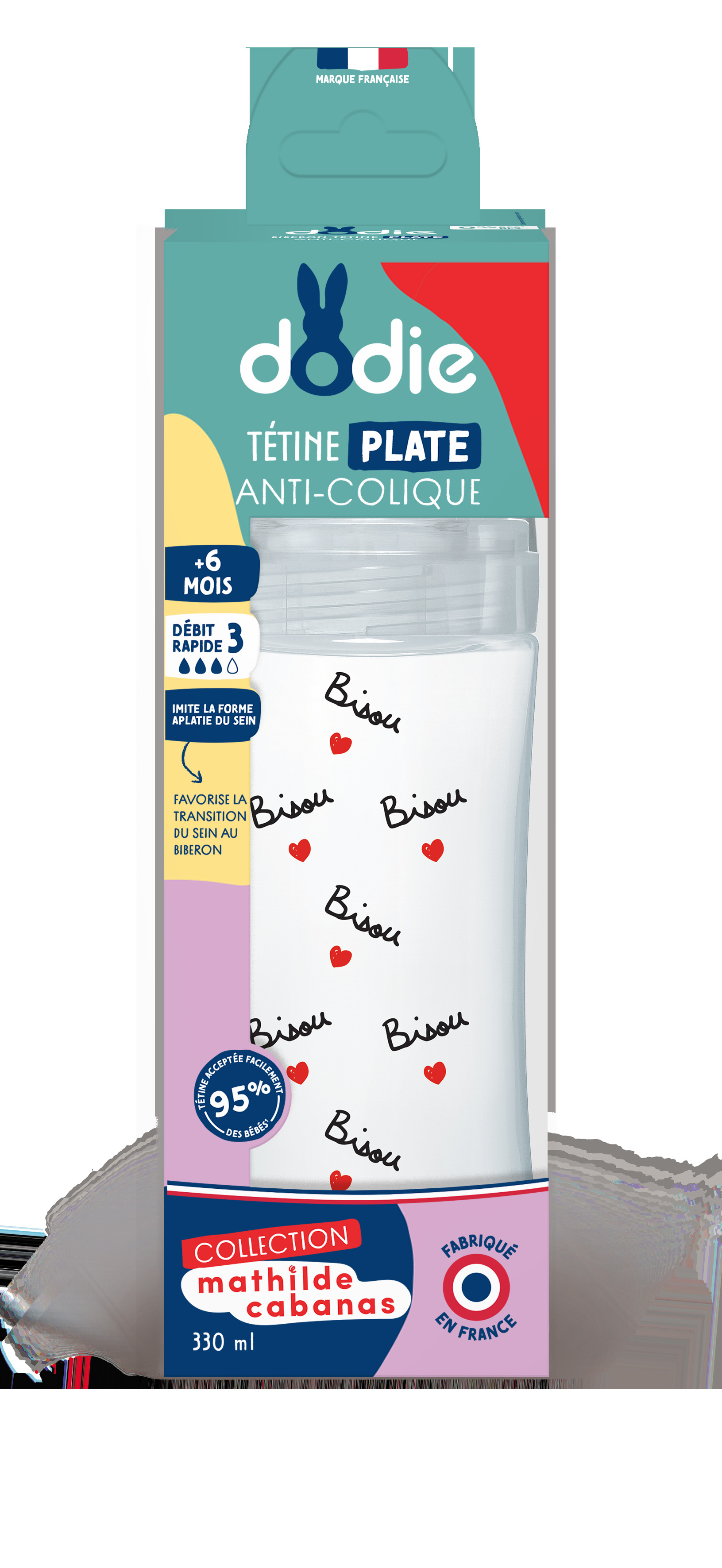 Dodie Zuigfles Platte Speen Antikoliek Mathilde Cabanas 330ml - DODIE