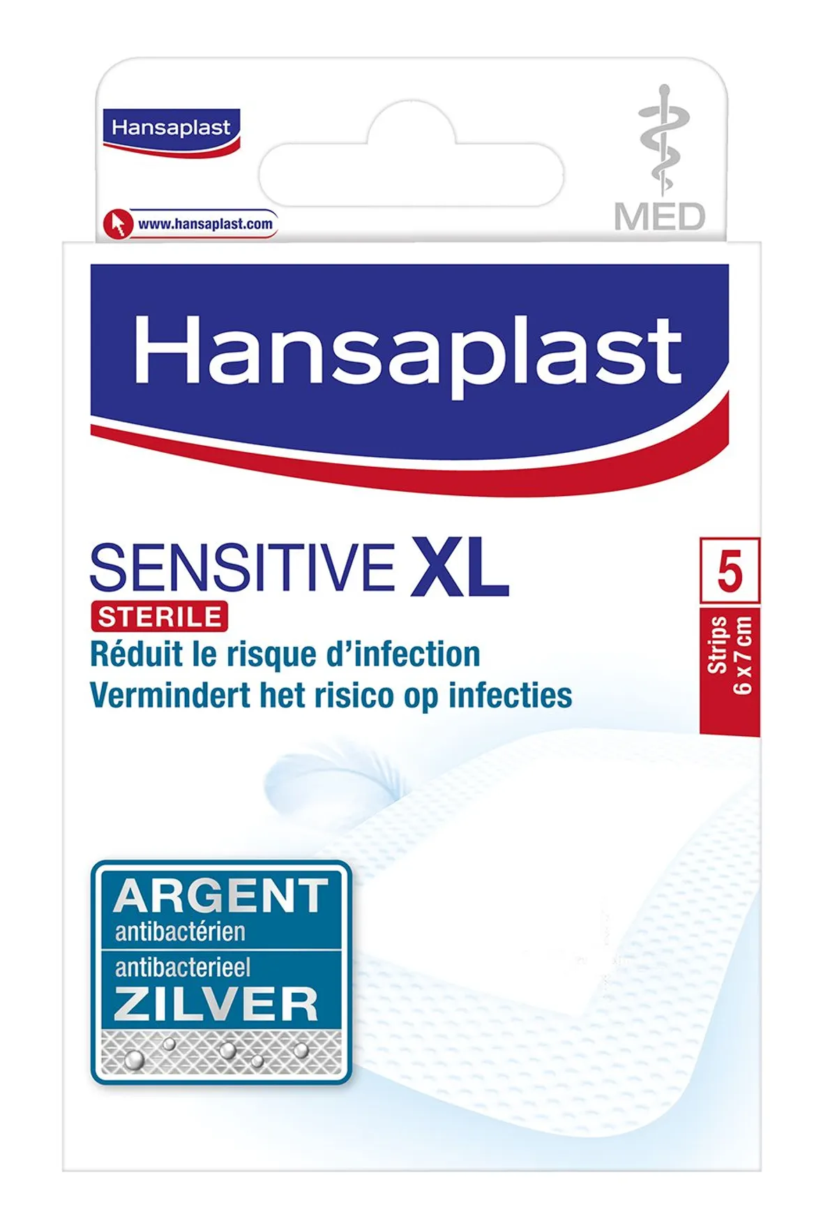 Hansaplast Med Sensitive Pansement XL 6 cm x 7cm 5 Pièces