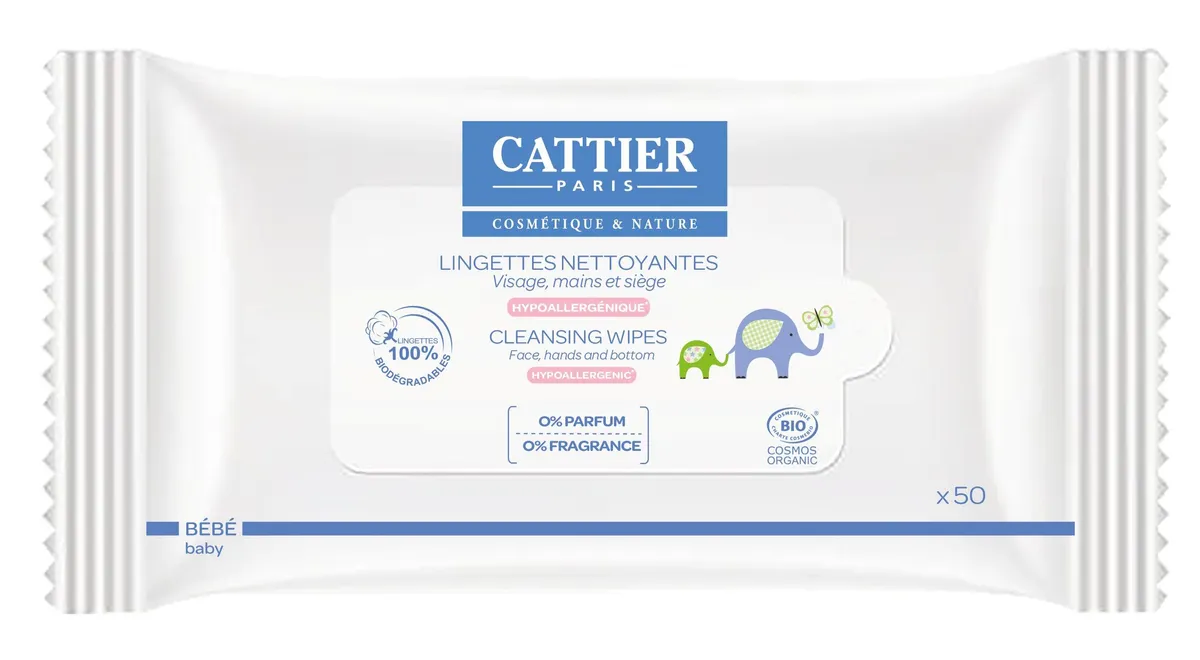 Cattier Bébé Lingettes Nettoyantes Bio 50