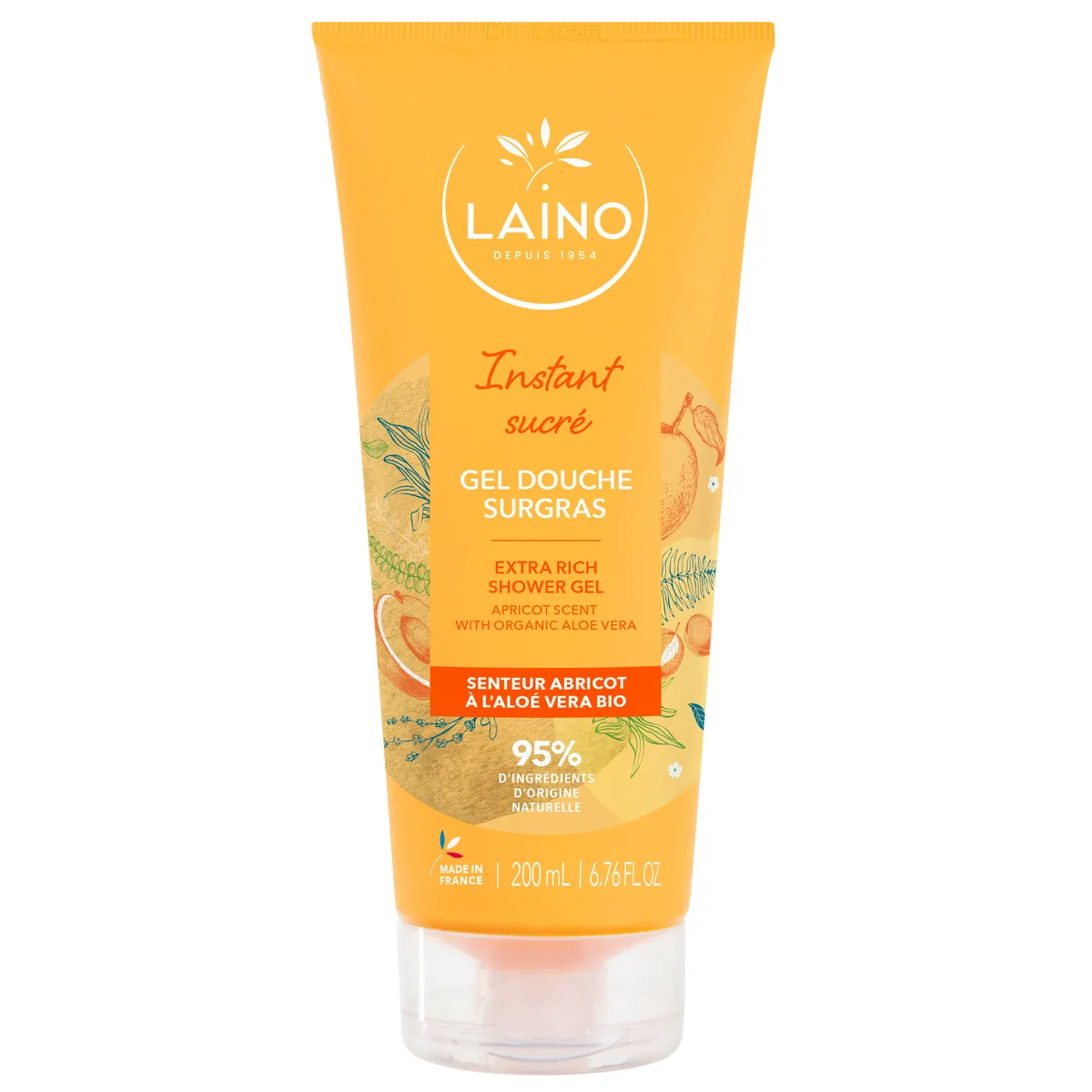 Laino Gel Douche Surgras Aloé Vera Bio Senteur Abricot 200ml