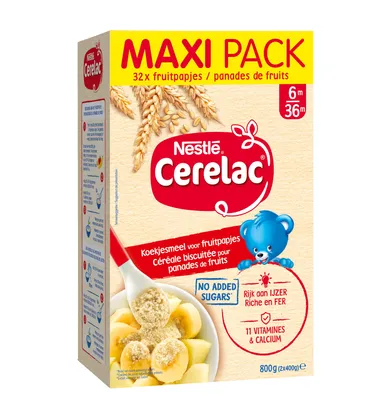 NESTLÉ CERELAC Céréales Biscuitées pour Panades de Fruits Bébé 6+ Mois Maxi Pack 800g